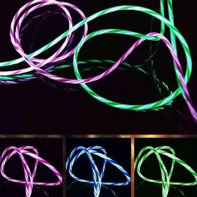 Kabel Data Led Lampu Nyala Cable Charger Micro USB - Type C Kabel Cas Kabel Casan Ponsel Lampu 1 Met