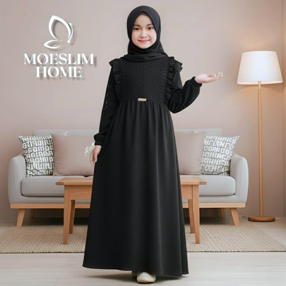 promo gamis anak set hijab 5-13 tahun bahan crinkle airflow import mix brukat malika gamis lebaran g