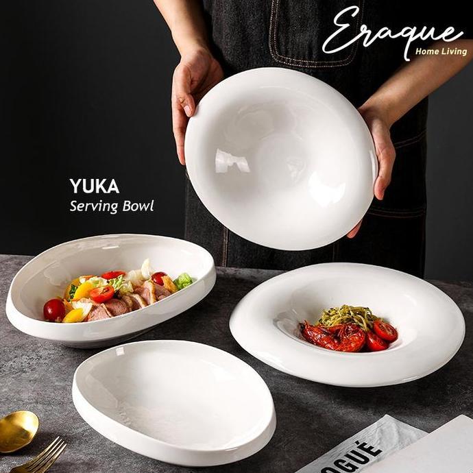 TERLARIS YUKA SERVING BOWL / MANGKOK SAJI MAKAN LAUK OVAL PUTIH MEWAH AESTHETIC