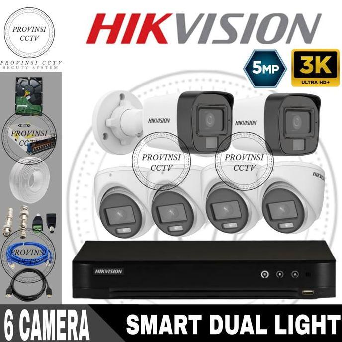 TERLARIS PAKET CCTV HIKVISION 8 CHANNEL 6 KAMERA 5MP FULL SET HIKVISION