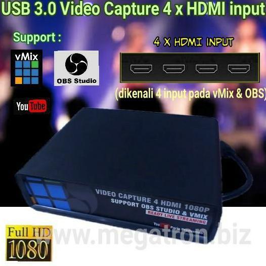USB 3.0 Video Capture (4 x HDMI input)dikenali 4 input di vMix OBS