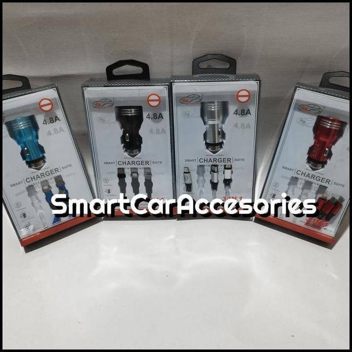 DISKON CAR CHARGER 3 IN 1 FAST CHARGING / CHARGER MOBIL 3IN1 WARNA 