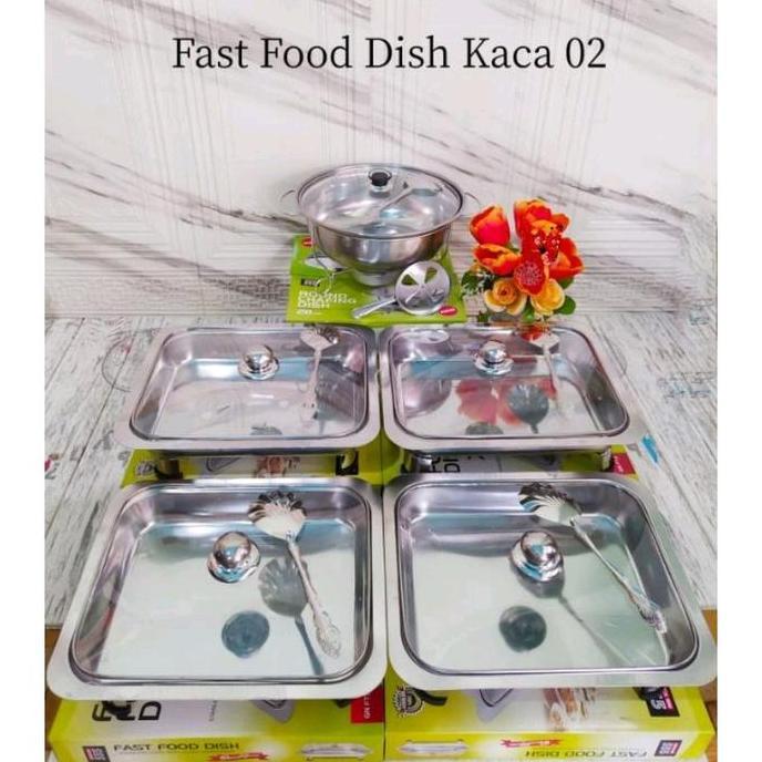 BEBAS ONGKIR - Prasmanan set stainless tutup full kaca Kotak Bulat Sayur