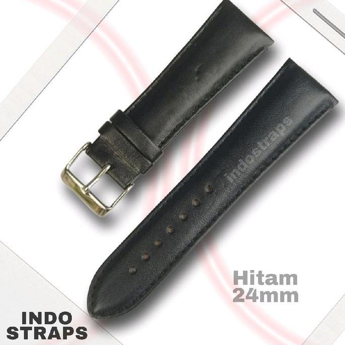 Tali jam tangan kulit asli 24mm hitam polos untuk jam tangan pria dan wanita Watch
