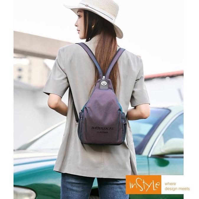 New Tas Ransel Selempang 2in1 Nylon Anti-Air Backpack Sling Korean Style Wanita (T14-079-6623)
