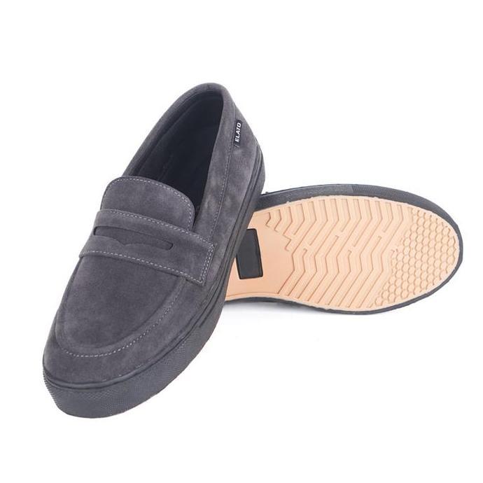 ELATO - Sepatu Loafers Pria Kasual Flat Shoes Suede Abu  - Noah
