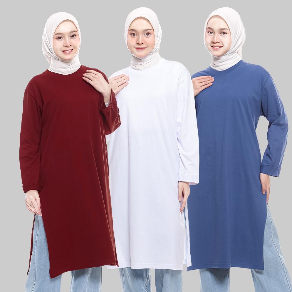 Original Louvinne Tunic T-Shirt L Kaos Tunik Polos Selutut Lengan Panjang Wanita Cotton Combed 24S K