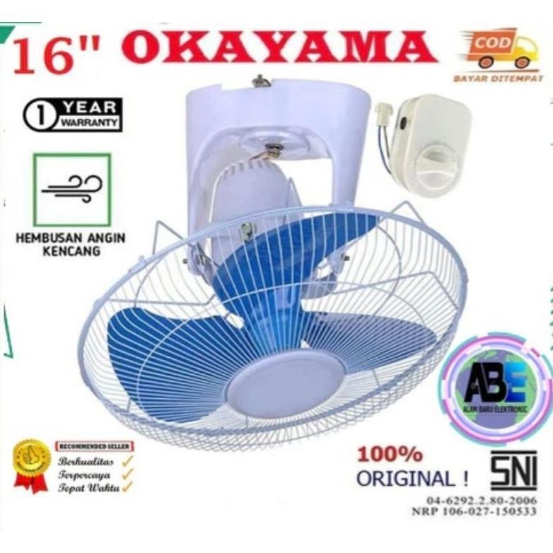 Okayama , AUTO FAN  / ORBIT  16 inchi  /  1230 ,  Kipas angin meja dan dinding besi 2 fungsi 12 in