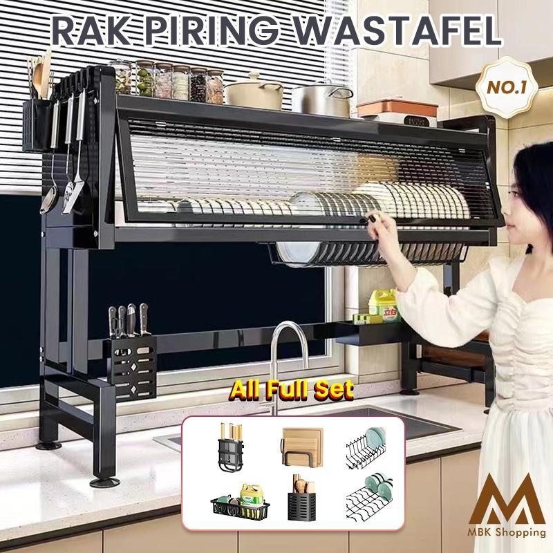 Rak Piring Wastafel 65-105Cm Stainless Steel Dengan Pintu Rak Piring Gantung Tertutup Rak Dapur Deng
