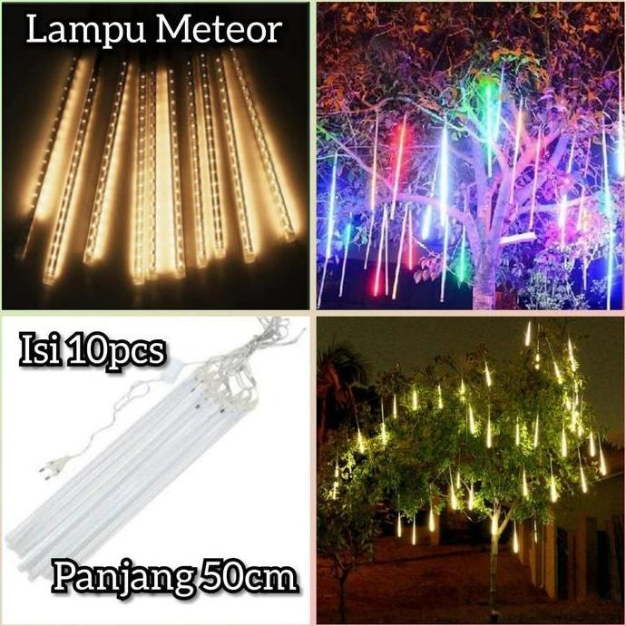 Lampu Meteor Led Isi 10Pcs Bintang Jatuh Rain Snow Taman Hias Meteor