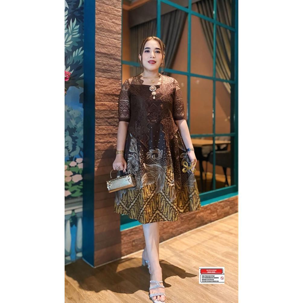 Bergaransi Theresia - Dres Batik Wanita // Dres Batik Mix Brokat// Dres Batik Pesta Wanita By Amc //