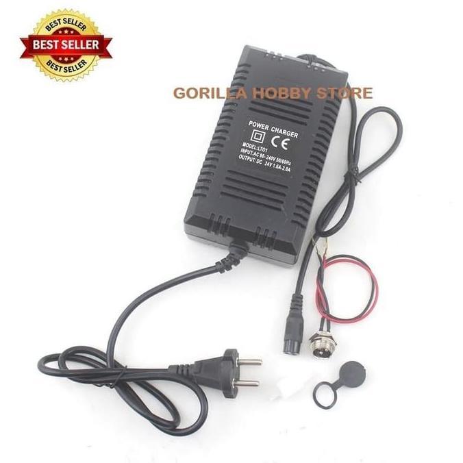 charger aki kering 24V LT01 dan kabel konektor untuk sepeda listrik