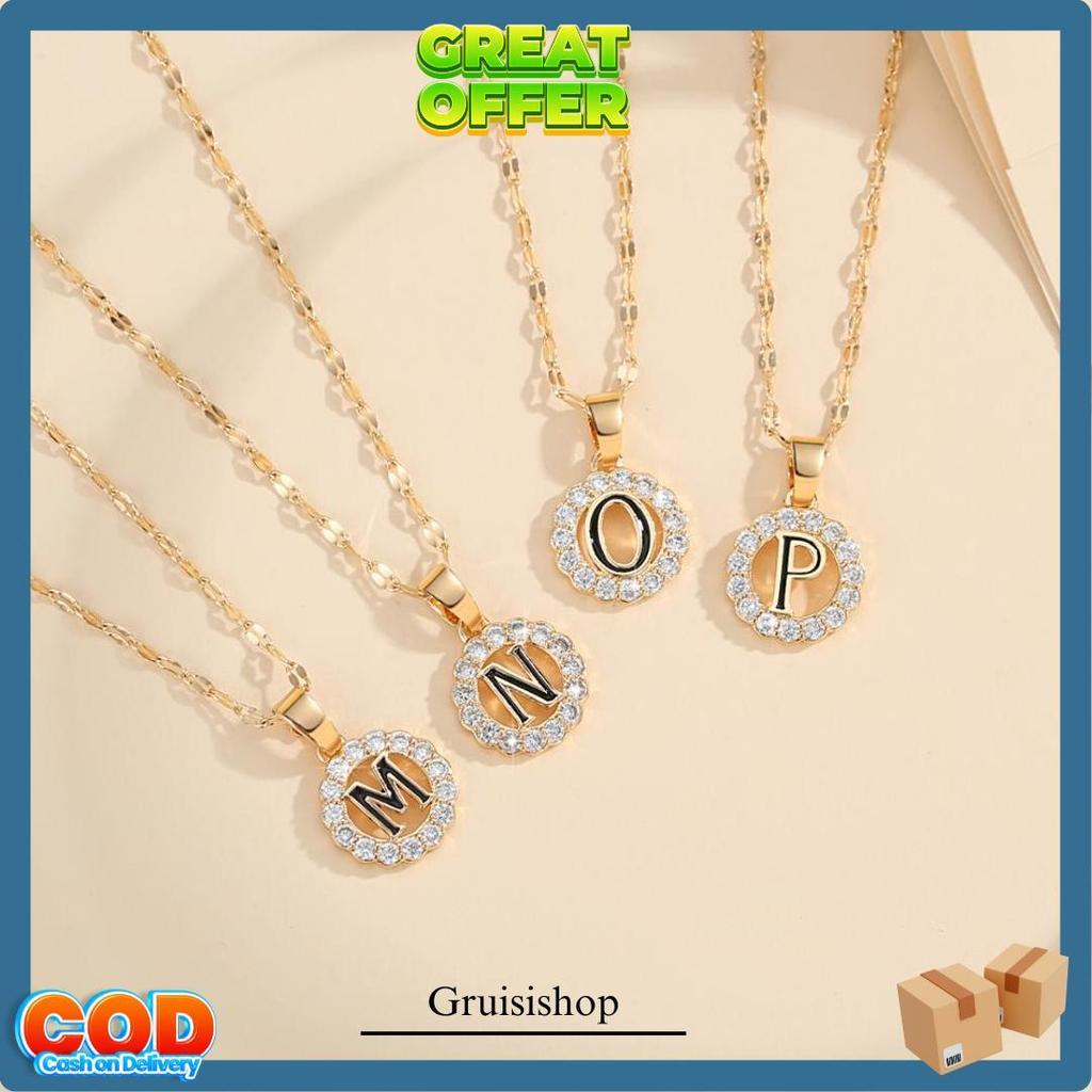 Lanmi Jewelry Kalung Titanium Huruf Wanita Anti Karat Lapis Emas Perhiasan Luntur Rose Gold Huruf Ak