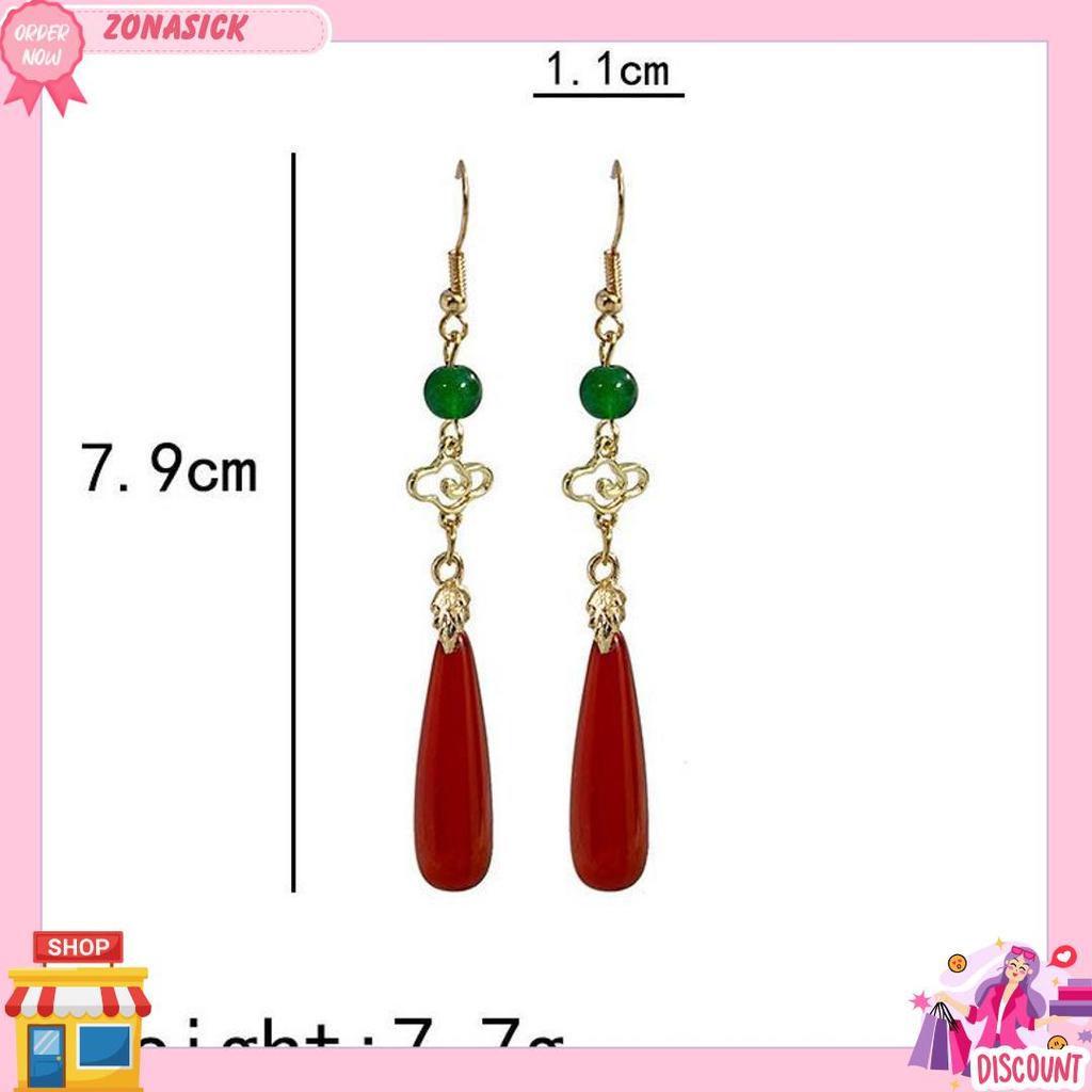 Mebeauty Anting Wanita Cheongsam Retro China Awan Permata Hijau Tetesan Merah Tua Cantik Z1265 Harga