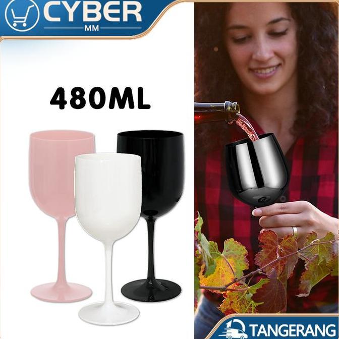 VURYOH 480ML Gelas Wine Plastik Food Grade PP Gelas Wine Plastik Tahan Lama Gelas Goblet Plastik Reu