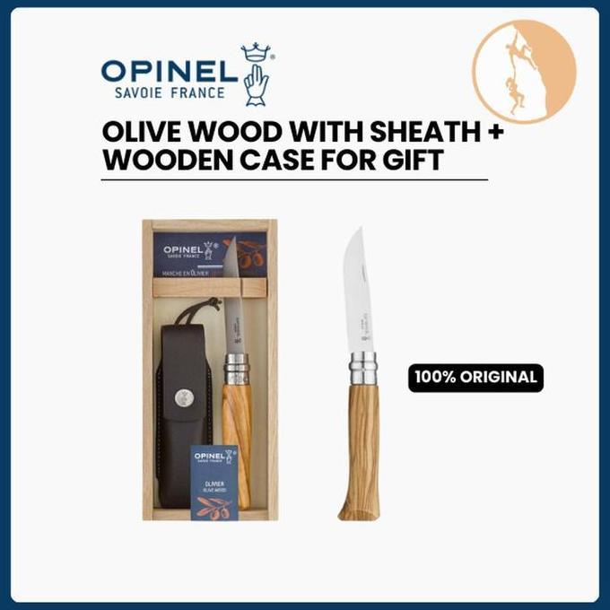 Opinel No. 08 Olive Wood with Sheath + Wooden Case for Gift