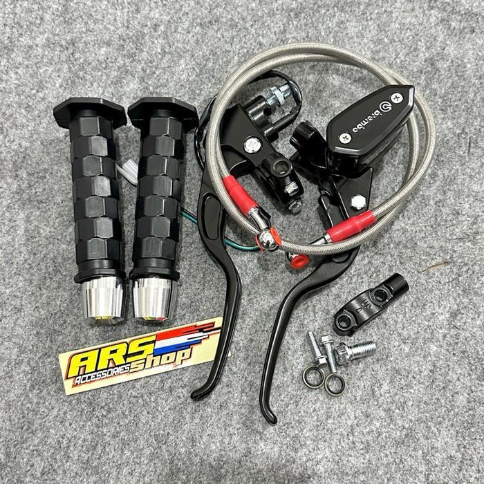 Paket 4 -Master Rem Selang Rem Grip Octagon Kotak Kotak Jalu Stang Chrome Grip Daytona Model Master 