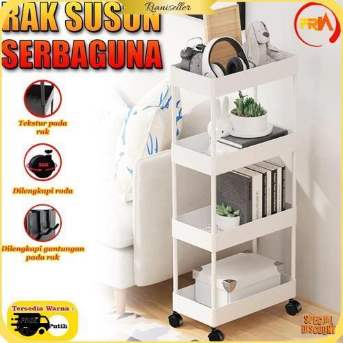 Frn Kitchenware - Rak Susun Serbaguna 4 Tingkat Bahan Plastik Dengan Roda Rak Kamar Mandi Bahan Plas