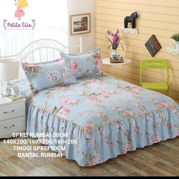 TERLARIS SEPREI/SPREI RUMBAI RIMPLE GEBYOK SKIRT 50CM BAHAN KATUN JEPANG 160X200/180X200 TINGGI 30  