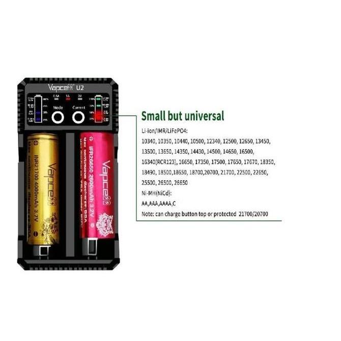 Cekrek- Authentic Vapcell U2 Fast Charger Battery 2A | 18650 21700 Aaa Aa