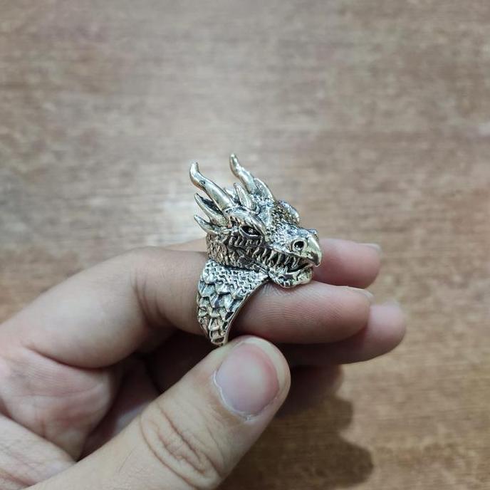 Youboy- Cincin Kepala Naga Sisik / Cincin Pria Kepala Naga Unik Keren / Cincin Naga Bersisik Silver 