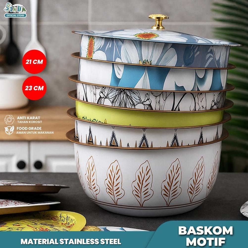 Baskom + Tutup Enamel Bunga 21-23CM Baskom Motif Cantik Murah