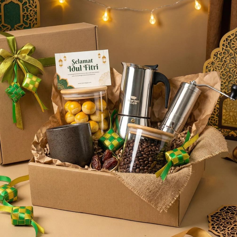 Olg Paket Hadiah Hampers Kopi Premium, Grinder kopi, Moka pot, kuker, gelas keramik