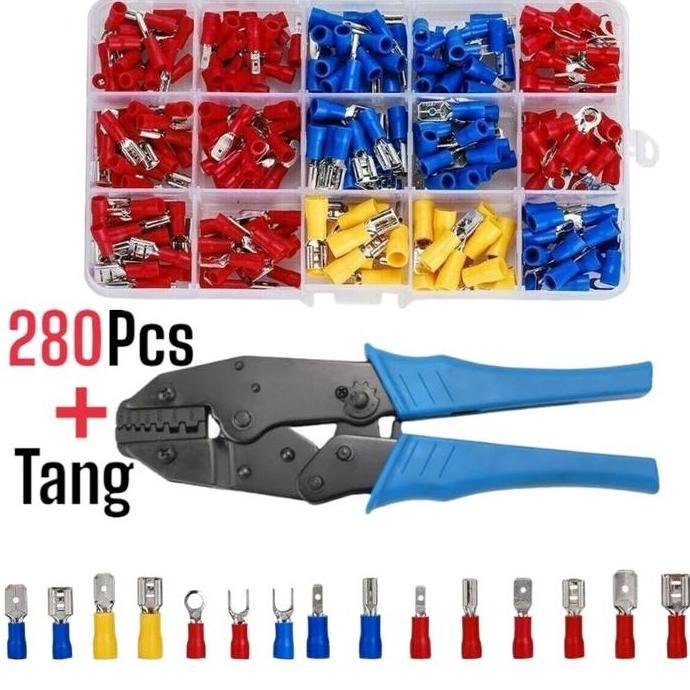 Set Skun Terminal Gepeng Insulated Plus Tang Crimping Connector Male Female Skun Garpu U-Tipe Termin