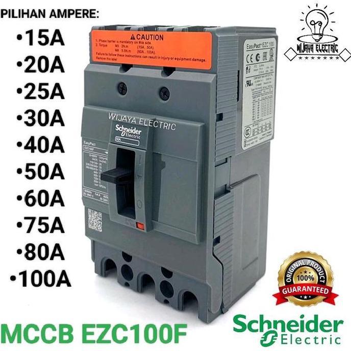TERLARIS SCHNEIDER EZC100F 30 MCCB 3P 80A / BREAKER MCCB 3PHASE 80AMPERE SCHNEIDER ORINAL / MCB 80A 