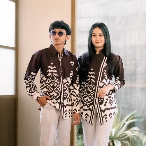 Unik Batik Couple Wanita Pria Kerja Kantor Blouse Kemeja Modern Atasan Seragam Batik