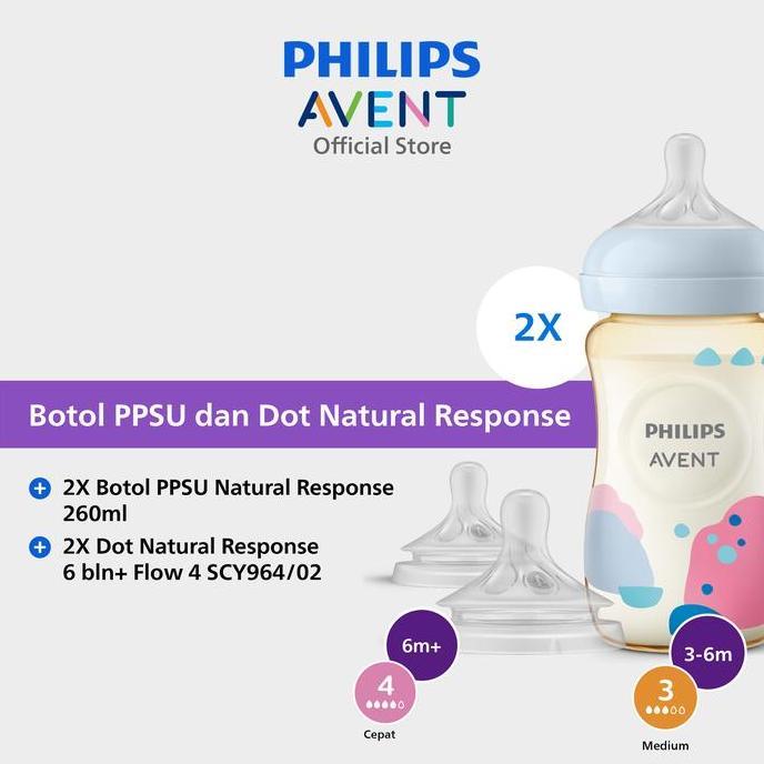 Philips Avent | Botol Susu Bayi | PPSU|260 ml | Twin | SCY943/02 + Teat Natural 3.0 3M+ SCY964/02