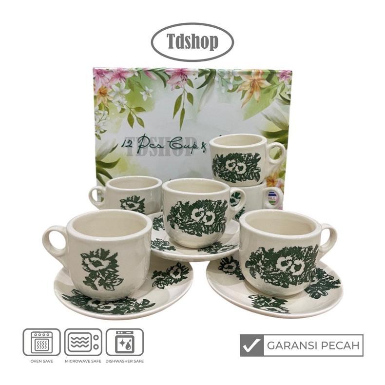 Olg TDSHOP CANGKIR TEH KOPITIAM TATAKAN BUNGA KEMBANG SEPATU | CANGKIR KOPI | GELAS KOPITIAM isi 6 s