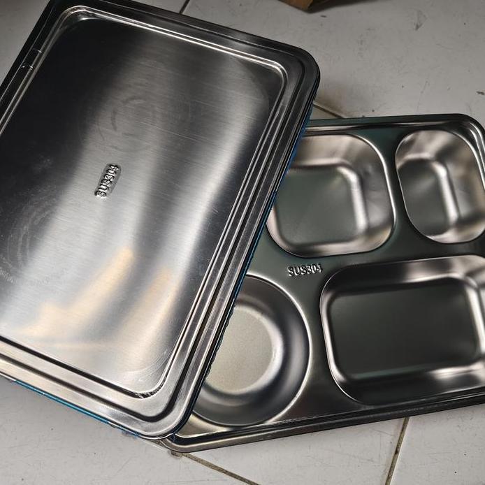 Plato / Food Tray / Piring / Tempat Makan Sekat 5 + Tutup Stainless SUS 304