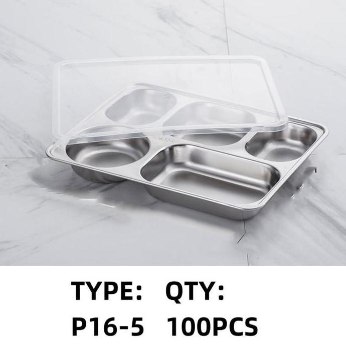 Plato / Food Tray / Piring / Tempat Makan Sekat 5 + Tutup Plastik