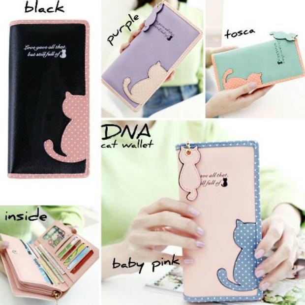 Dompet Kucing Polkadot Size Panjang / Dompet Panjang Wanita / Dompet Lucu / Dompet Cat Cod