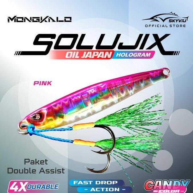 Metal Jig 40g MONGKALO SOLUJIX 40gram Hologram Minyak 1 Set Lengkap Double Assist Hook Umpan Casting