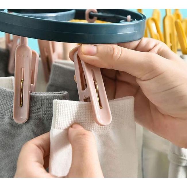 Washz- Jemuran Gantungan Baju Kaos Kaki 360 Derajat Dengan 12 Jepitan Baju Bahan Plastik Hanger