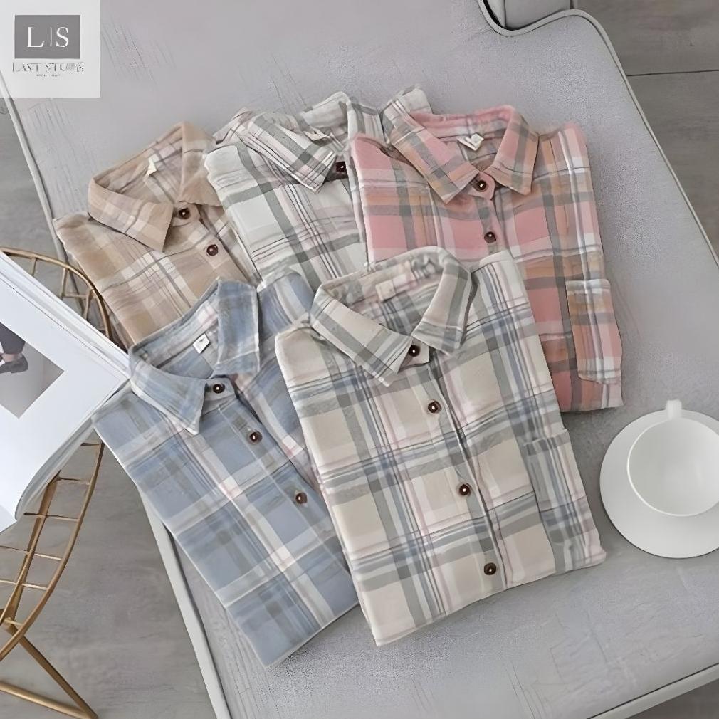 premium atasan kemeja flanel wanita flannel kemeja kotak kotak wanita