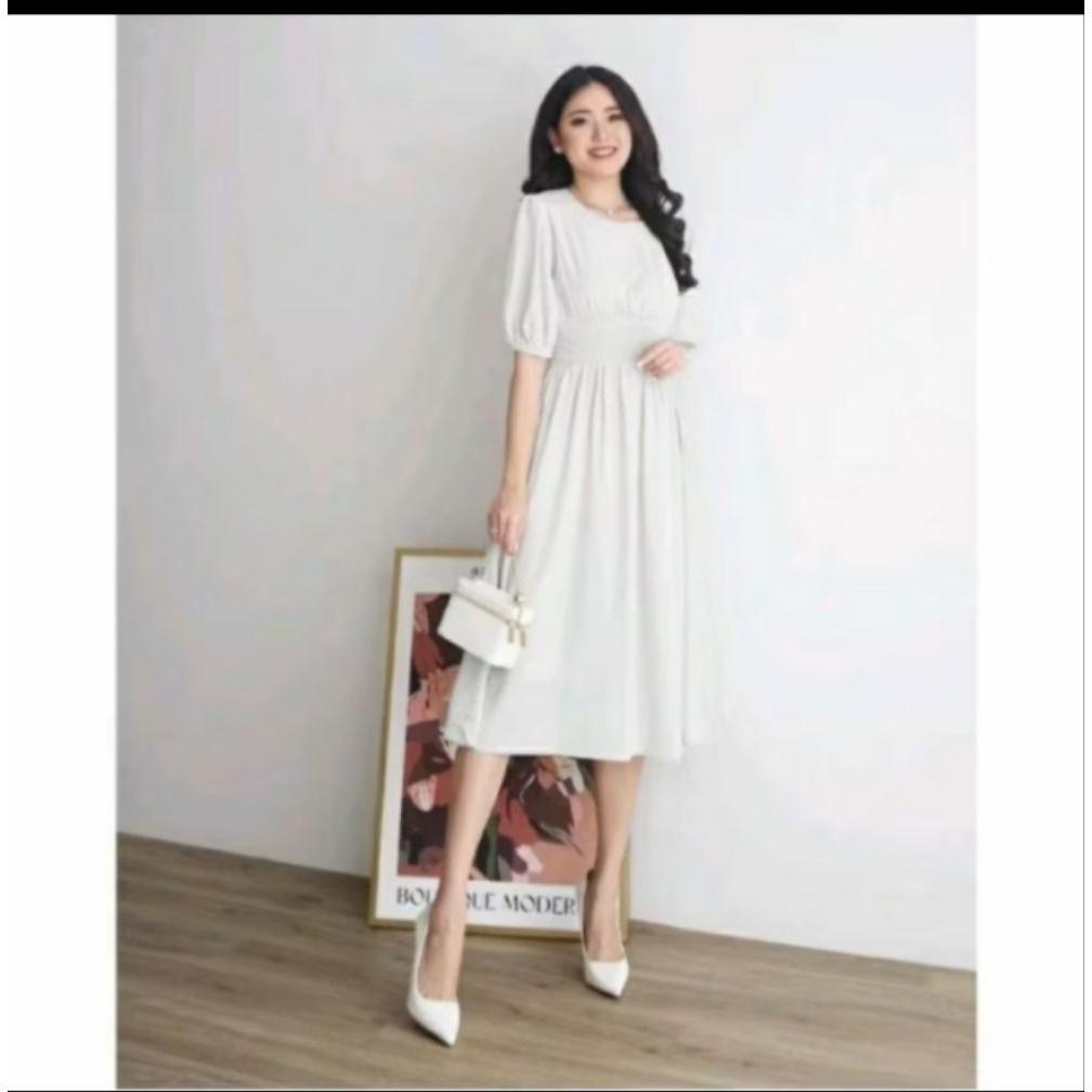 Sale Soora MIDI dress wanita, dres pesta lengan karet