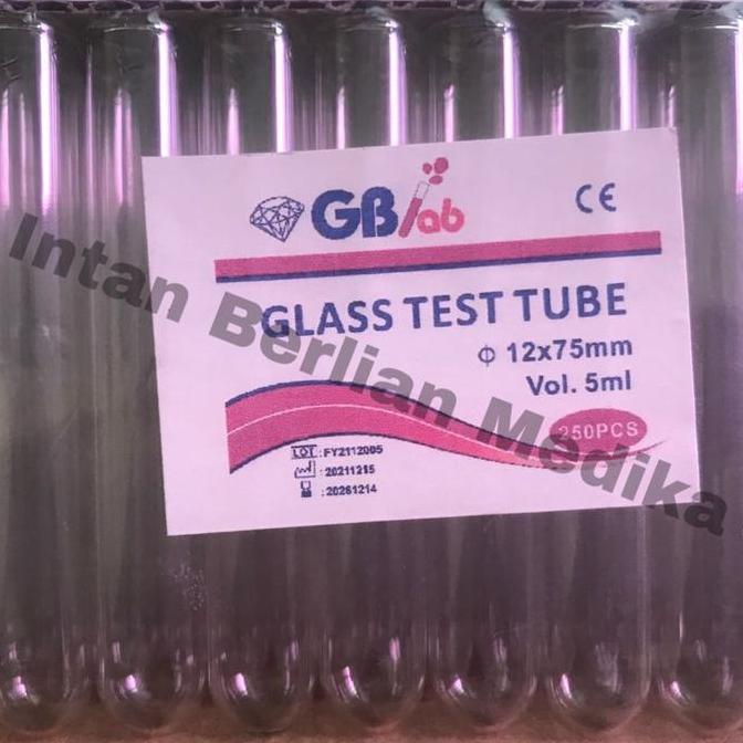 Glass Test Tube 12x75mm Tabung Reaksi Kaca 5ml Isi 250 pcs GB Lab