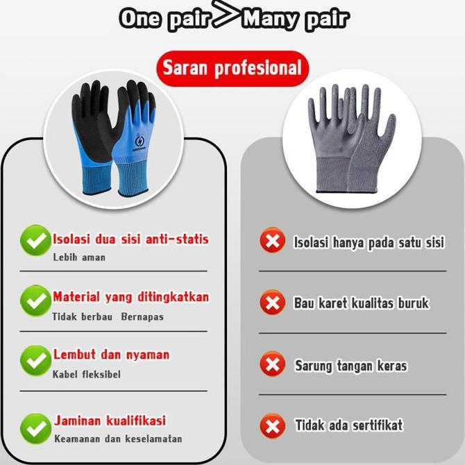 Cookwe- Sarung Tangan Berinsulasi 1000V Karet Tahan Air & Tekanan Tinggi Anti Tusuk & Getaran Untuk 