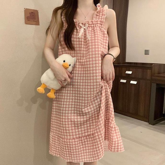 [CUP BRA SERIES] Ji Hye Dress Daster Tidur Aesthetic dengan Cup Bra Piyama Korea Wanita Import Tanpa