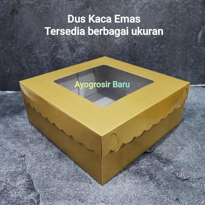 Lansungkirim- Dus Kaca Mas 20X20 X7.5 Isi 10 Pc Kardus Kue Dus Gold 20 X 20
