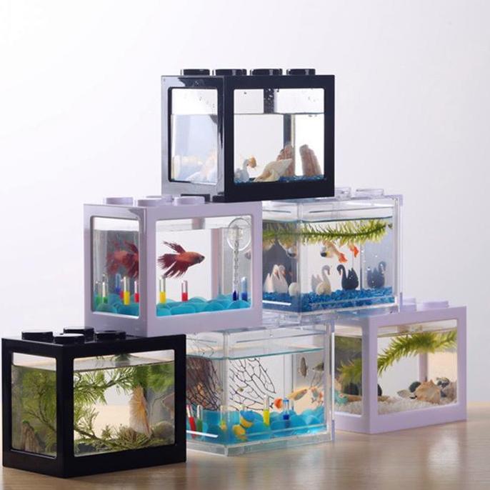 Hobiikan- Akuarium Mini Akrilik Aquarium Ikan Cupang Lego Kecil Lampu Led