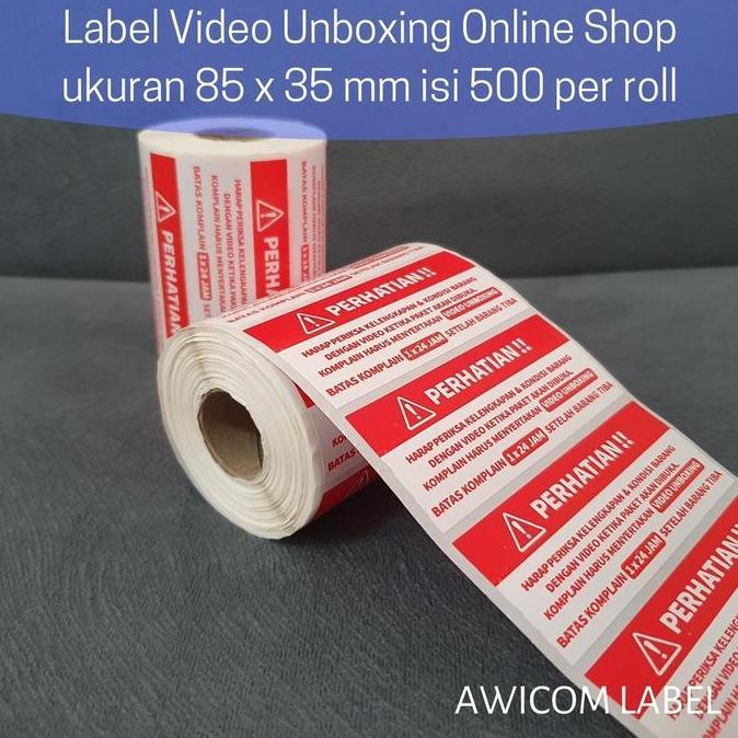 Terjaminmutu- Label Sticker Video Unboxing Stiker Perhatian Pengiriman Online Shop X 35 Mm Isi 500 P