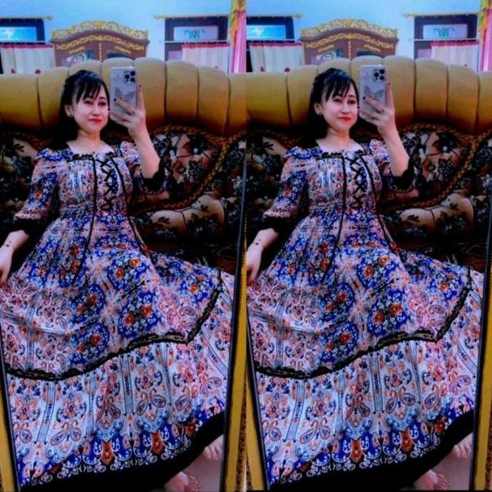 Riya Dress full kerut tali dada cantikk Baju Wanita Rayon Casual