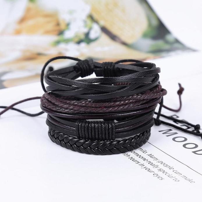 Ready Mike H204 SET GELANG TANGAN ISI 4PCS STRAP KULIT KEPANG GAYA RETRO UNTUK PRIA Material Kulit S