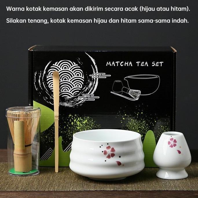 GHIFLY 4PCS Set Hadiah Tradisional Matcha Jepang / Alat Matcha Making Set Matcha Bowl Keramik / Matc