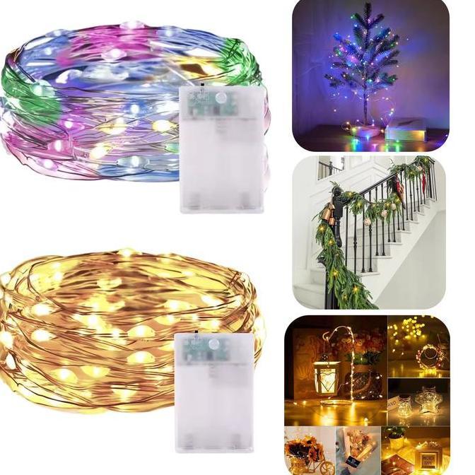 EXTLYPO Lampu Hias Strip Dekorasi 5 Meter Tenda Camping Natal Kawat LED 50 Lamp String Lights Box Ba