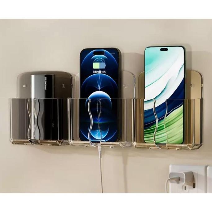 VIVIJEE Rak Uniq Ponsel Pengisi Daya Charger Stiker Sticker Tempat Akrilik Bening HP Phone Holder Re